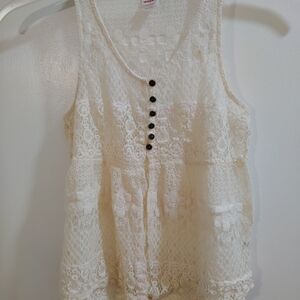 BONGO Cream Lace Button-Front Blouse
